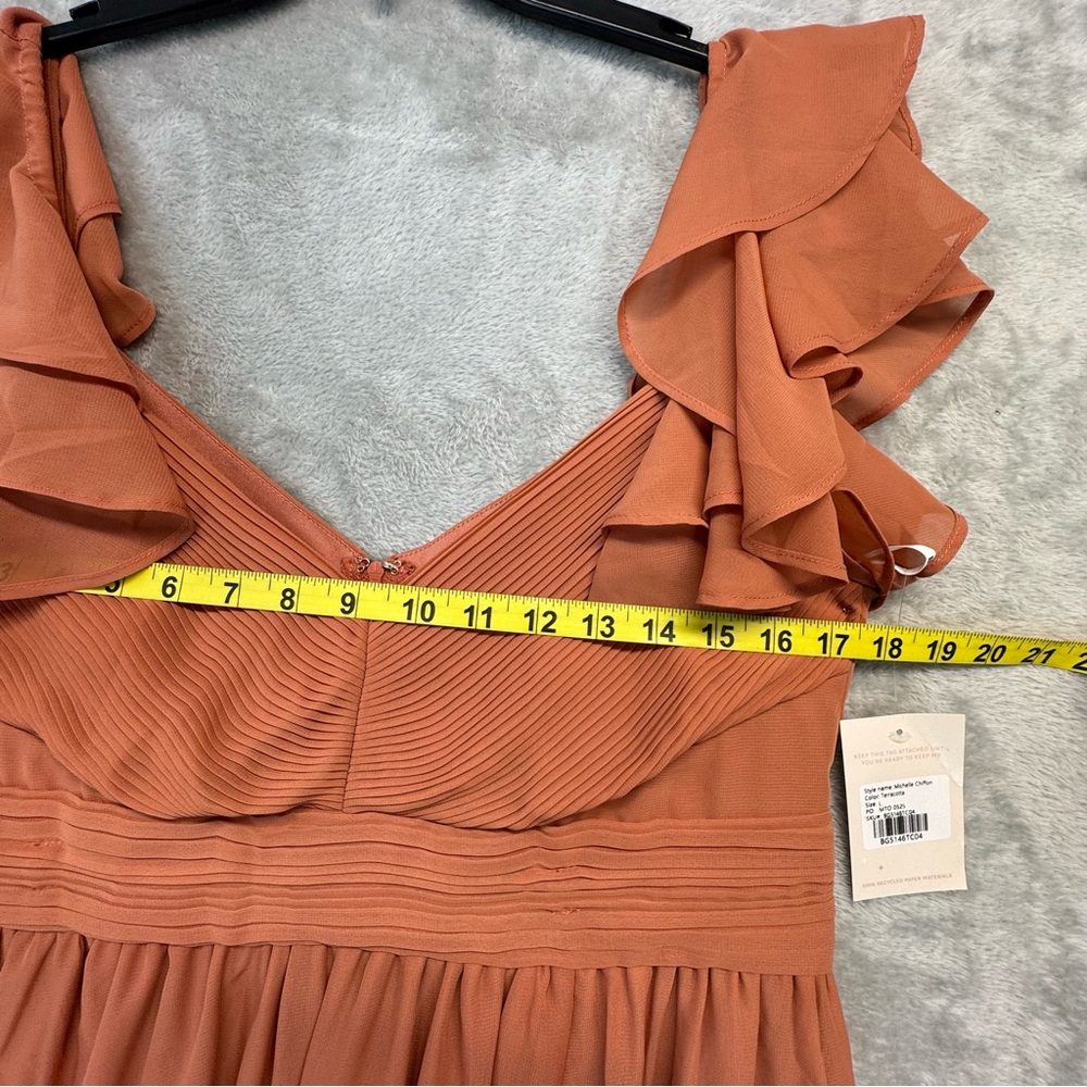 BIRDY GRAY Michelle Dress Chiffon Terracotta Elegant Ruffled  Bridesmaid Size L - Picture 6 of 9